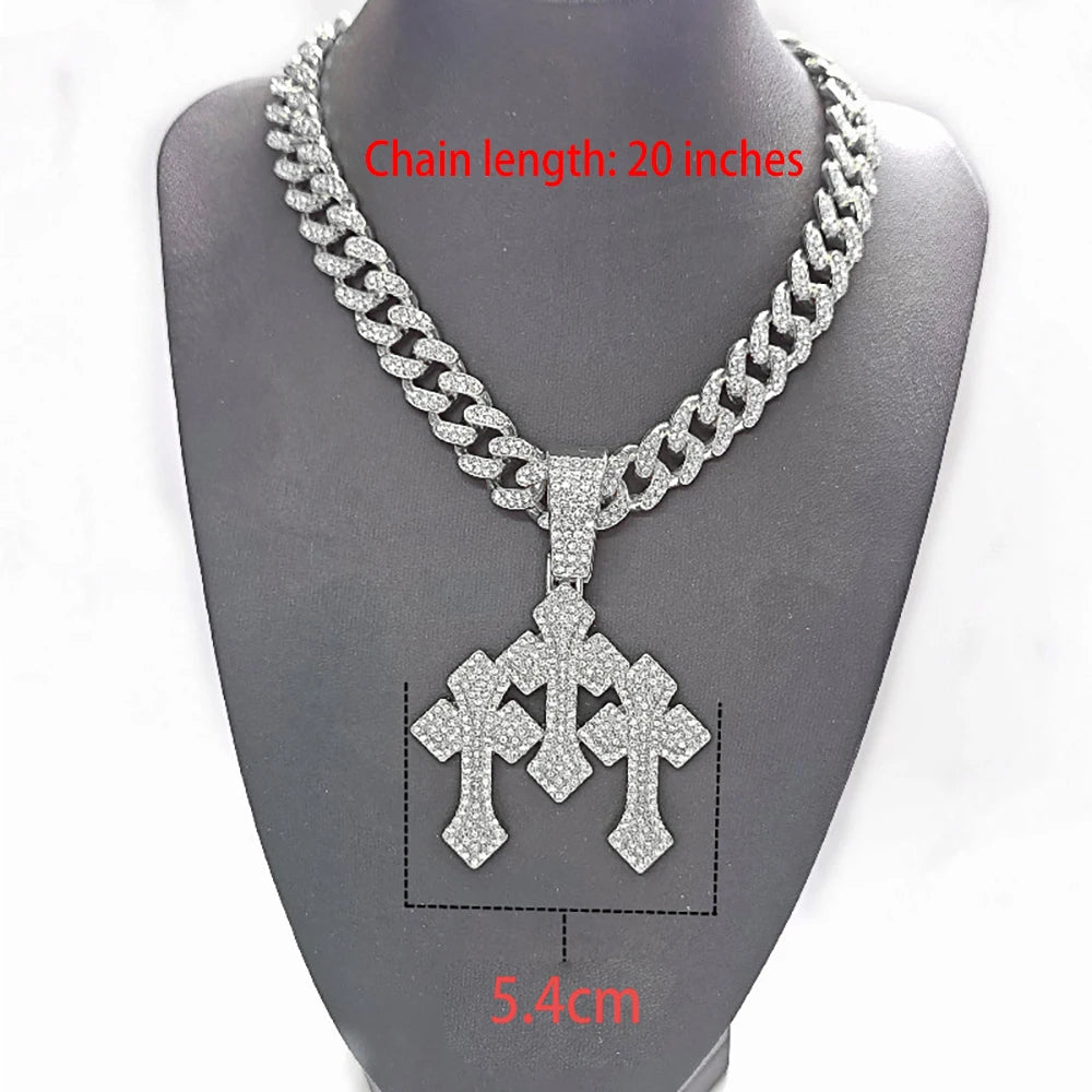 Triple Cross Pendant Necklace