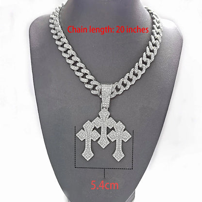 Triple Cross Pendant Necklace