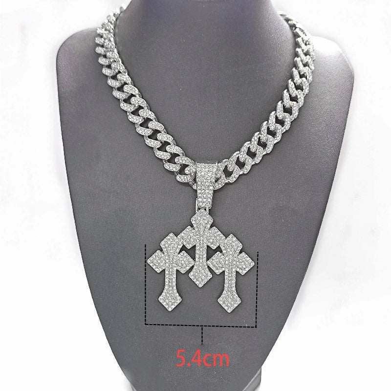 Triple Cross Pendant Necklace