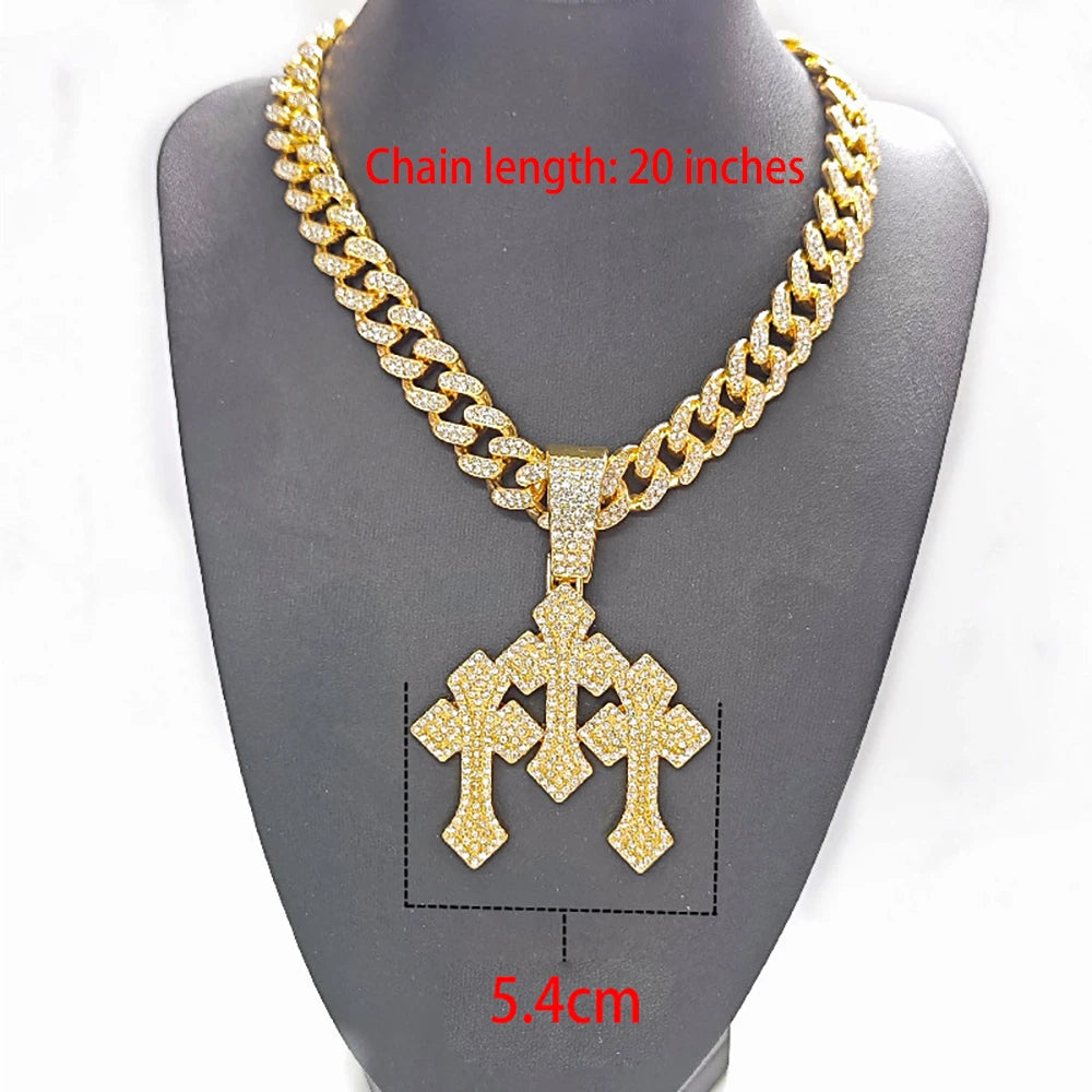 Triple Cross Pendant Necklace